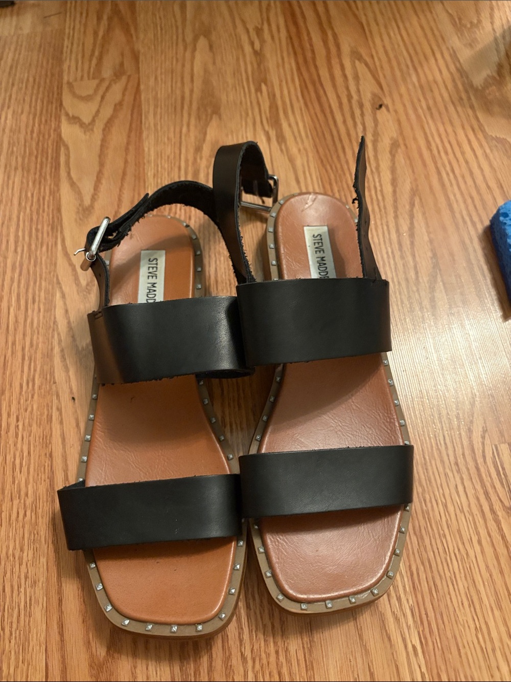 Steve Madden Black Leather Double-Strap Studded Sandals